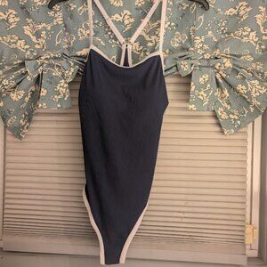 Tempt Me Athletic One Piece Swimsuit Ribbed Sporty Color Block Bathing Suit